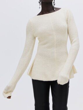 H&M X-Small Cream Rib-Knit Peplum Top NWT